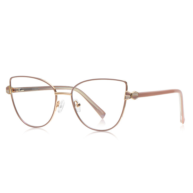 Hourglass Hinge Metal Cat Eye Blue Light Blocking Glasses in Rose Gold