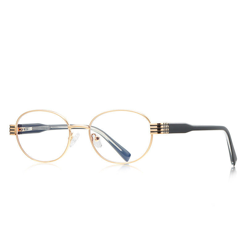 Vintage Metal Oval Blue Light Blocking Glasses in Gold &amp; Black