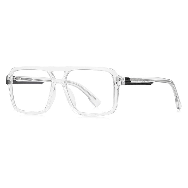 Double Bridge Navigator Blue Light Blocking Glasses in Crystal Clear & Black