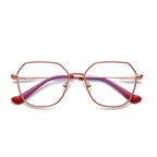 Enamel Rim Octagon Metal Blue Light Blocking Glasses in Rose Gold & Ruby Red