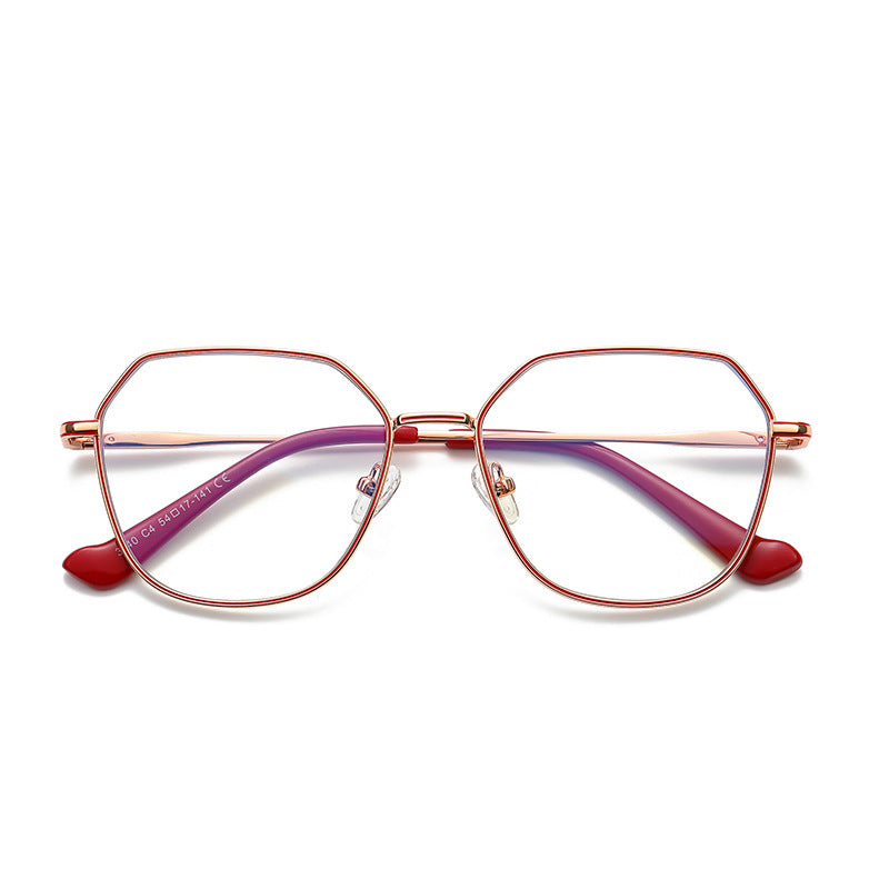 Enamel Rim Octagon Metal Blue Light Blocking Glasses in Rose Gold & Ruby Red