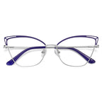 Cutout Metal Cat Eye Blue Light Blocking Glasses in Purple and Silver