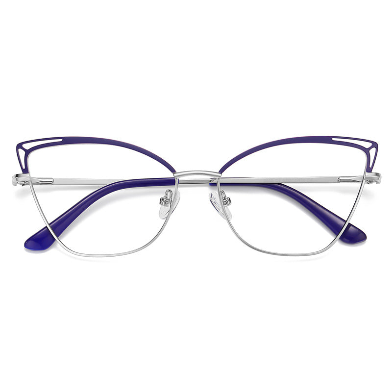 Cutout Metal Cat Eye Blue Light Blocking Glasses in Purple and Silver
