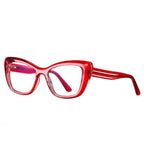 Fluted Temple Cat Eye Blue Light Blocking Glasses in Crimson Red