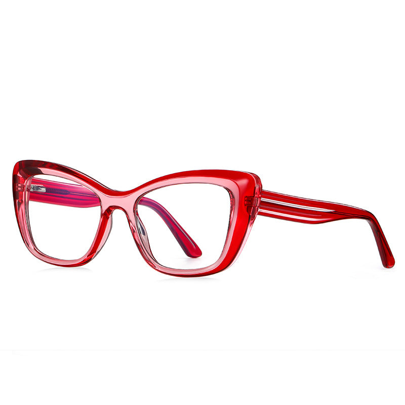 Fluted Temple Cat Eye Blue Light Blocking Glasses in Crimson Red