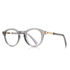 Fluted Hinge Round Blue Light Blocking Glasses in Translucent Smoke Grey & Gold