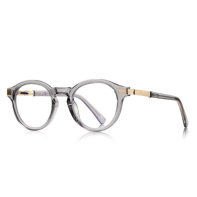 Fluted Hinge Round Blue Light Blocking Glasses in Translucent Smoke Grey & Gold