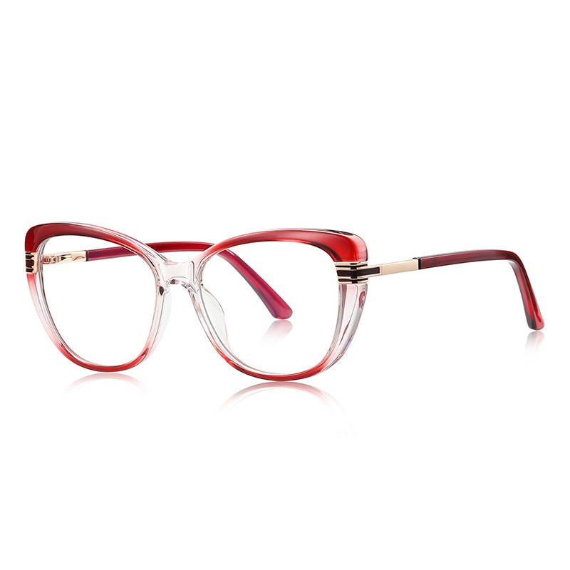 Two-Tone Cat Eye Blue Light Blocking Glasses in Ruby Red & Clear