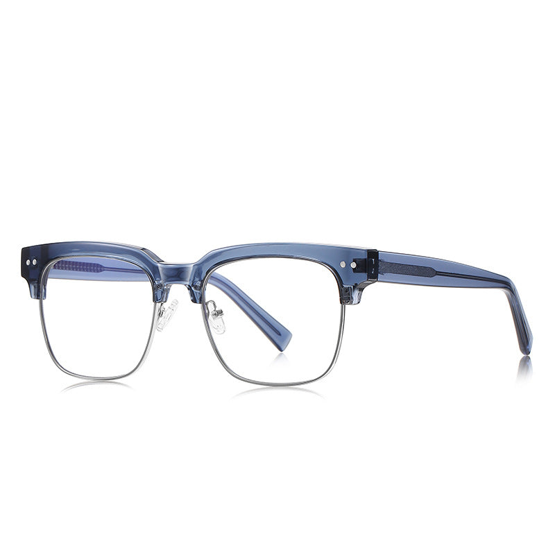 Vintage Browline Blue Light Blocking Glasses in Slate Blue & Silver