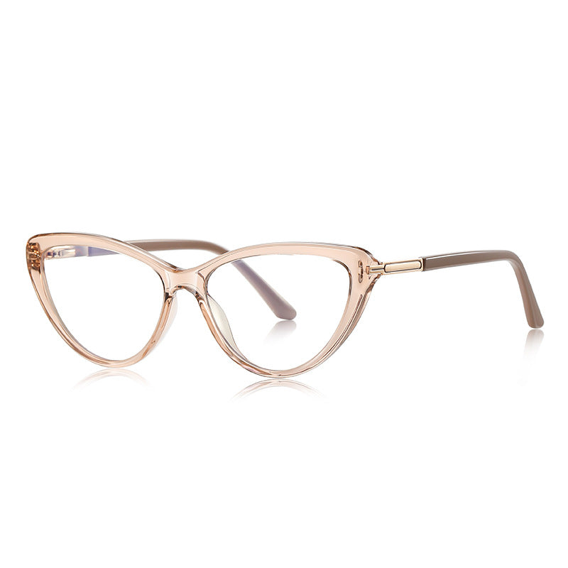 Gold Bar Temple Cat Eye Blue Light Blocking Glasses in Champagne Nude & Gold