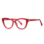 Crystal Accent Cat Eye Blue Light Blocking Glasses in Translucent Ruby Red