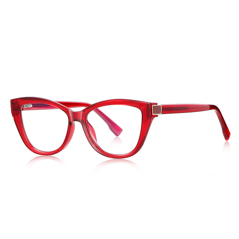 Crystal Accent Cat Eye Blue Light Blocking Glasses in Translucent Ruby Red