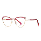 Brow Cap Metal Cat Eye Blue Light Blocking Glasses in Polished Gold and Ruby Red