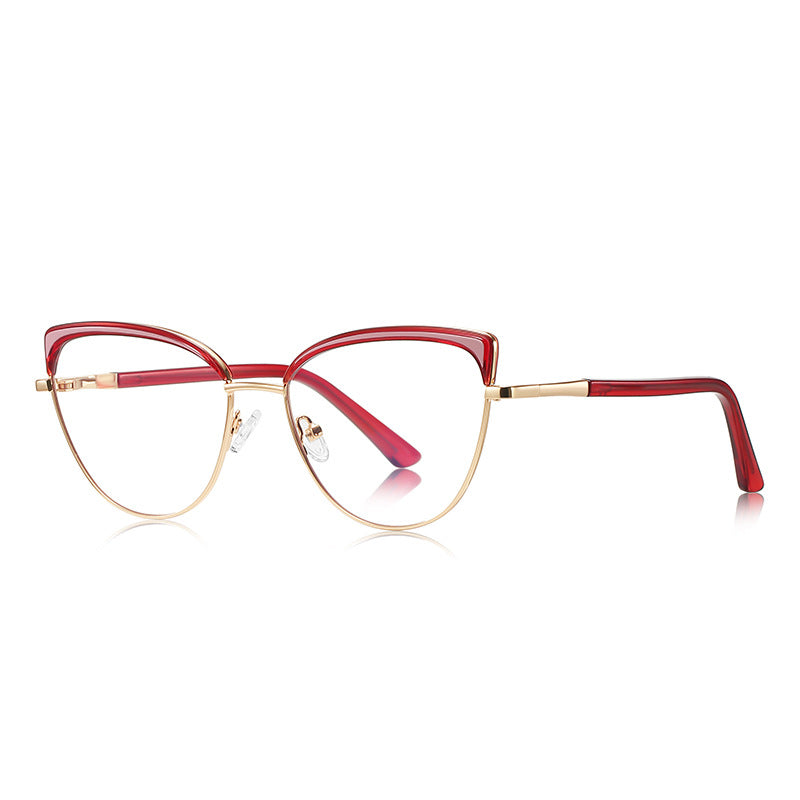 Brow Cap Metal Cat Eye Blue Light Blocking Glasses in Polished Gold and Ruby Red