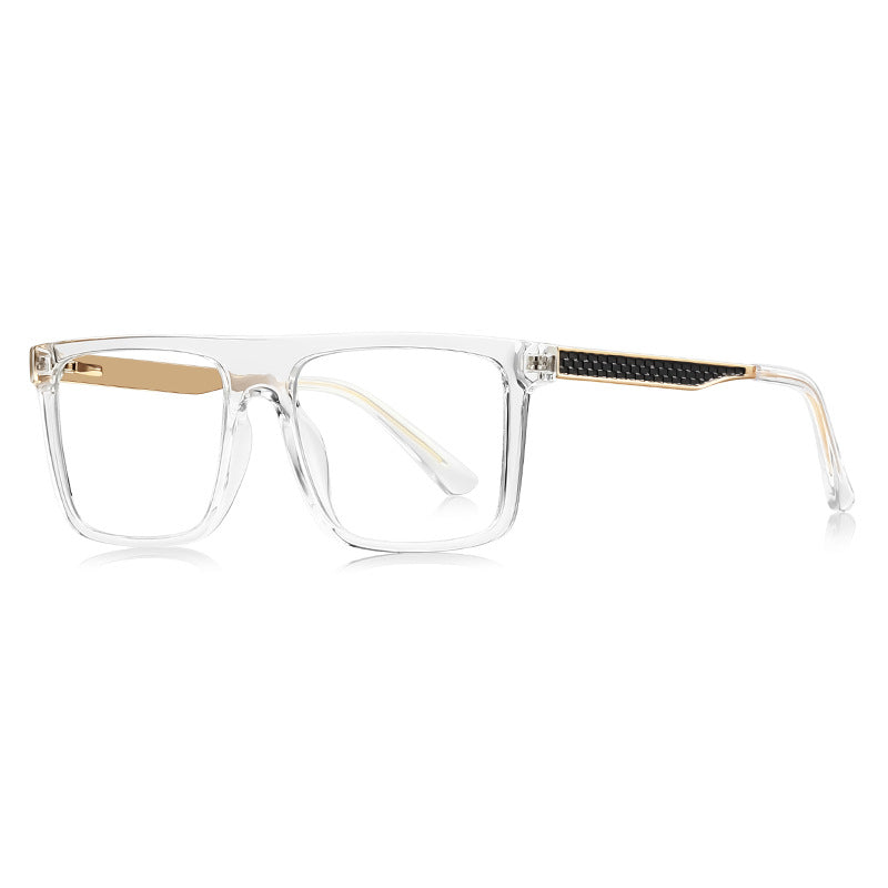 Mesh Temple Navigator Blue Light Blocking Glasses in Crystal Clear with Gold Mesh Temples