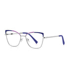 Pinstripe Brow Butterfly Blue Light Blocking Glasses in Silver with Blue & Magenta Brow