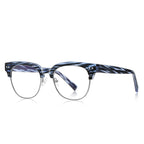 Dual Rivet Browline Blue Light Blocking Glasses in Navy Blue Marble & Silver