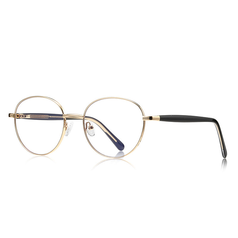 Filigree Metal Round Blue Light Blocking Glasses in Gold with Black Temples