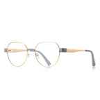 Dual Rivet Metal Geometric Blue Light Blocking Glasses in Gold & Slate Grey