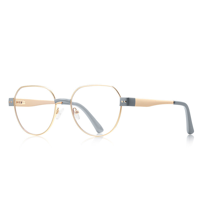 Dual Rivet Metal Geometric Blue Light Blocking Glasses in Gold & Slate Grey