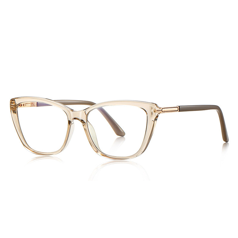 Gold Accent Cat Eye Blue Light Blocking Glasses in Translucent Champagne