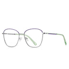 Two-Tone Brow Butterfly Spring Hinge Blue Light Blocking Glasses in Indigo Purple with Silver Frame
