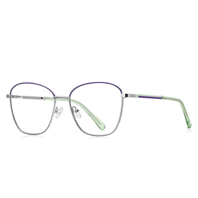 Two-Tone Brow Butterfly Spring Hinge Blue Light Blocking Glasses in Indigo Purple with Silver Frame