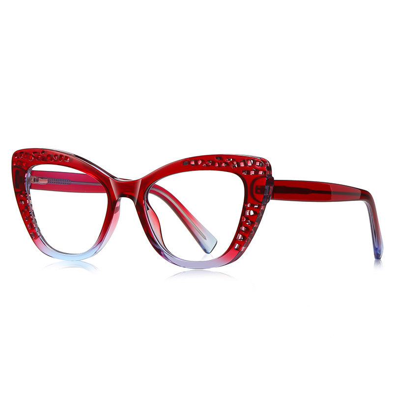 Lattice Butterfly Cat Eye Blue Light Blocking Glasses in Crimson Red Gradient