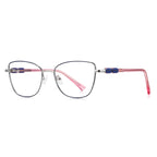 Beaded Temple Square Blue Light Blocking Glasses in Silver with Black Enamel Rim & Blue Beads