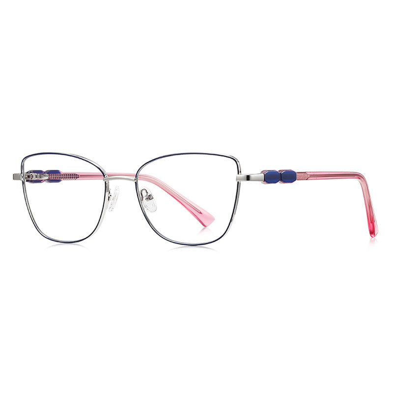 Beaded Temple Square Blue Light Blocking Glasses in Silver with Black Enamel Rim & Blue Beads