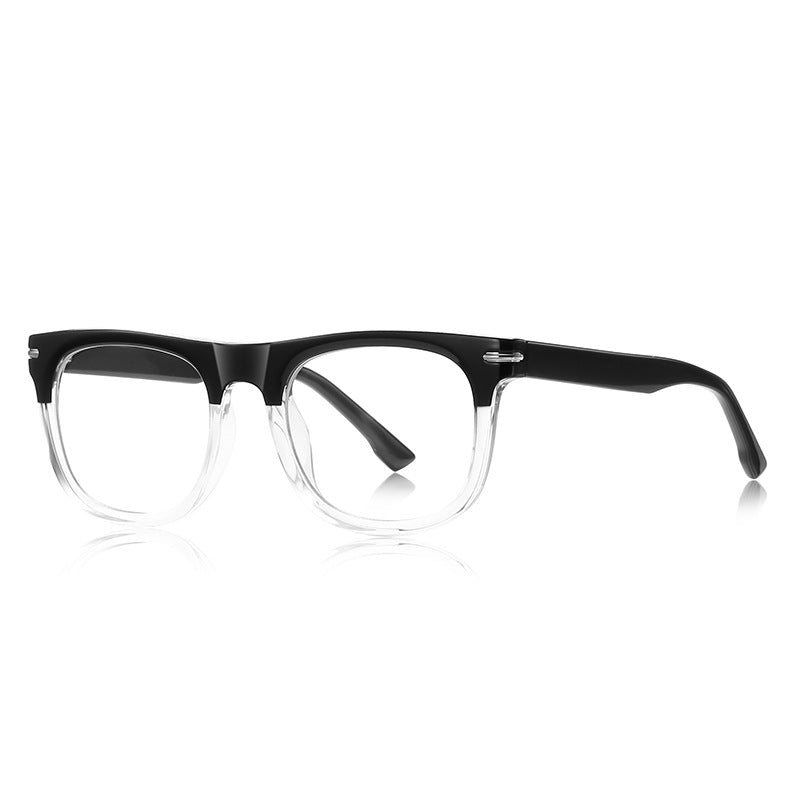 Dual Bar Rivet Rectangle Blue Light Blocking Glasses in Black & Clear Two-Tone