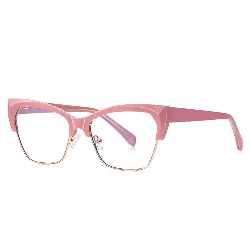 Wire Rim Browline Cat Eye Blue Light Blocking Glasses in Dusty Mauve Pink & Gold