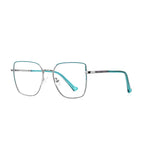 Linear Bar Square Spring Hinge Blue Light Blocking Glasses in Mint Turquoise with Silver Bridge