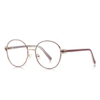 Fluted Hinge Metal Round Blue Light Blocking Glasses in Rose Gold with Burgundy Tips