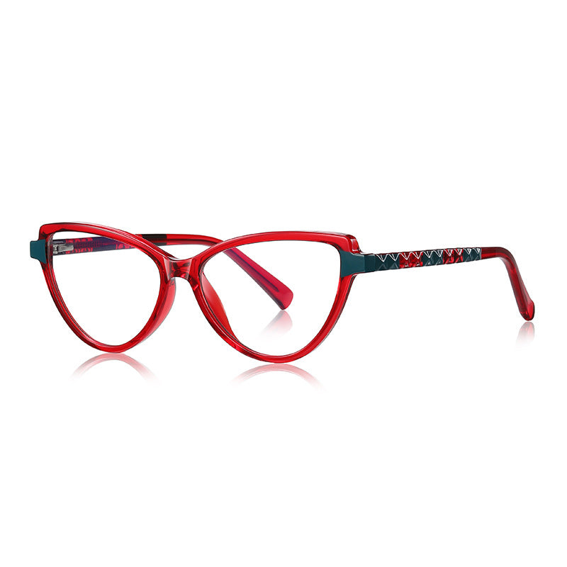 Diamond Quilted Cat Eye Blue Light Blocking Glasses in Ruby Red & Teal