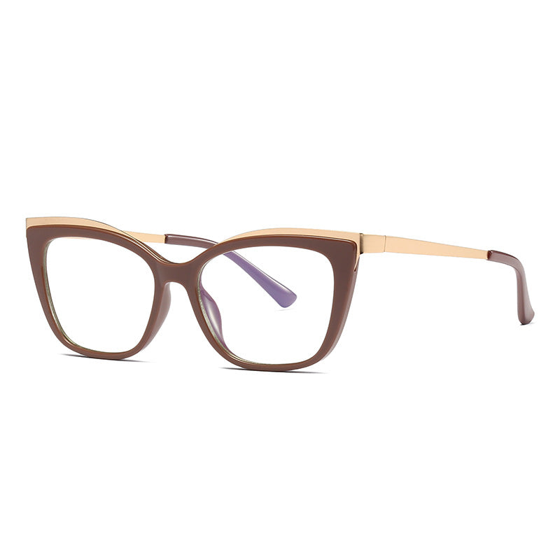 Gold Trim Cat Eye Blue Light Blocking Glasses in Caramel Brown & Gold