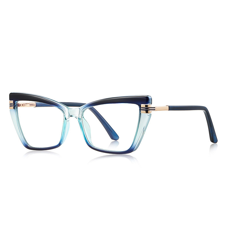 Double-Bar Hinge Cat Eye Blue Light Blocking Glasses in Blue to Teal Gradient