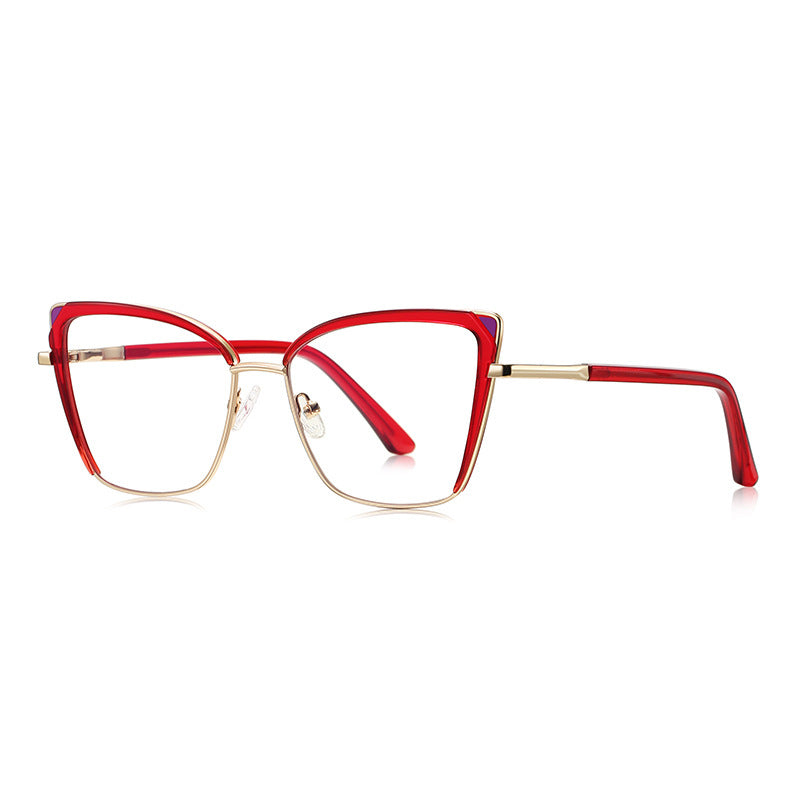 Triangle Accent Butterfly Blue Light Blocking Glasses in Ruby Red & Gold