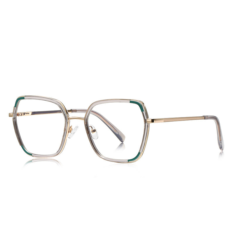 Corner Accent Square Blue Light Blocking Glasses in Gold &amp; Sage Green with Dark Green Accents