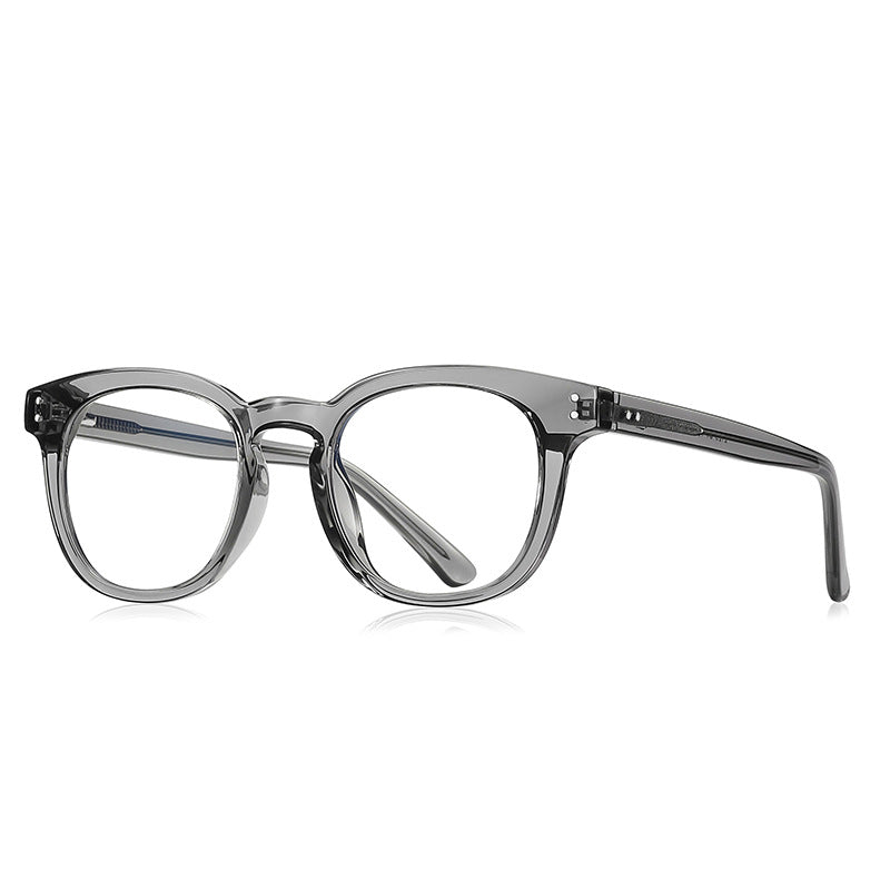 Dual Rivet Round Blue Light Blocking Glasses in Smoke Grey