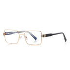 Oversized Square Metal Multi-Groove Hinge Blue Light Blocking Glasses in Gold Dark