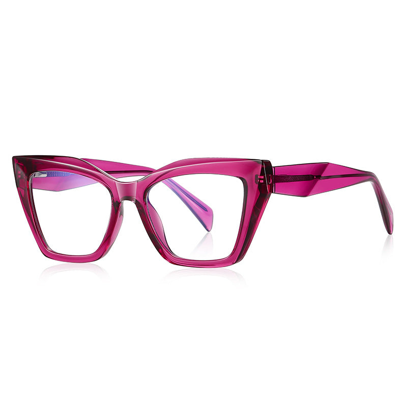 Faceted Cat Eye Blue Light Blocking Glasses in Translucent Berry Pink