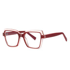 Layered Crystal Square Blue Light Blocking Glasses in Ruby Red with Crystal Halo