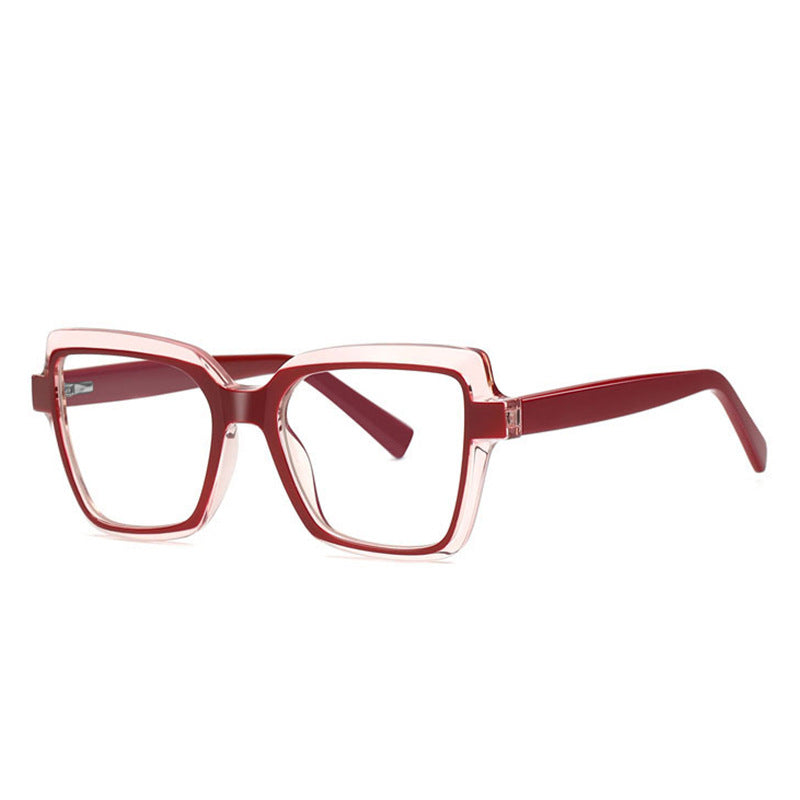 Layered Crystal Square Blue Light Blocking Glasses in Ruby Red with Crystal Halo