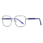 Block Link Metal Square Blue Light Blocking Glasses in Silver with Royal Blue Enamel Rim
