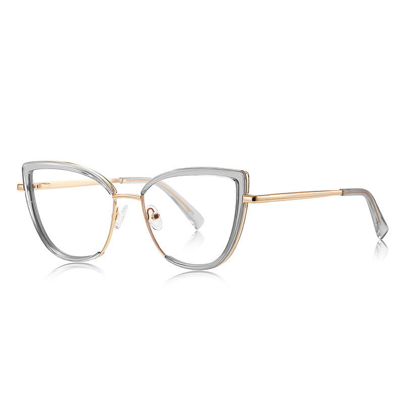 Double-Rim Cat Eye Blue Light Blocking Glasses in Silver &amp; Crystal Clear
