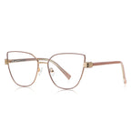 Diamond-Cut Hinge Cat Eye Blue Light Blocking Glasses in Champagne Gold with Gold Hardware