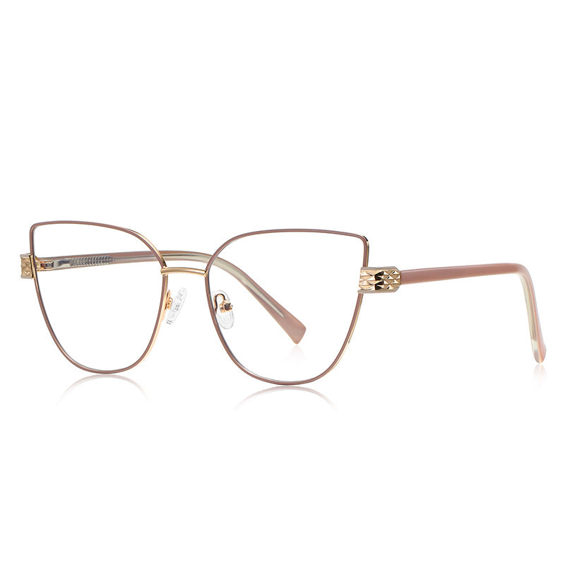 Diamond-Cut Hinge Cat Eye Blue Light Blocking Glasses in Champagne Gold with Gold Hardware
