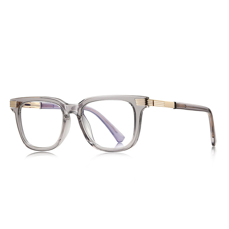 Grooved Bar Square Blue Light Blocking Glasses in Translucent Smoke Grey with Grooved Gold Bars
