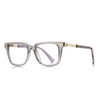 Grooved Bar Square Blue Light Blocking Glasses in Translucent Smoke Grey with Grooved Gold Bars